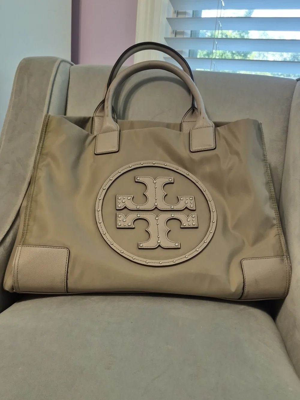 TORY BURCH Beige Taupe Logo Tote AS IS!